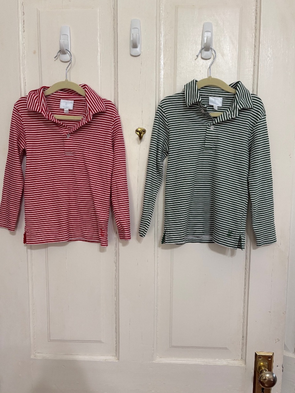 Lot of 2 Little English long sleeve stripe polos green and red size 5